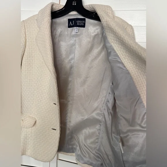Armani Jeans vintage cream textured wool blazer size 6 - Picture 6 of 8
